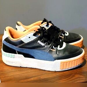 Puma Black and Blue Sneakers with Orange Highlights
